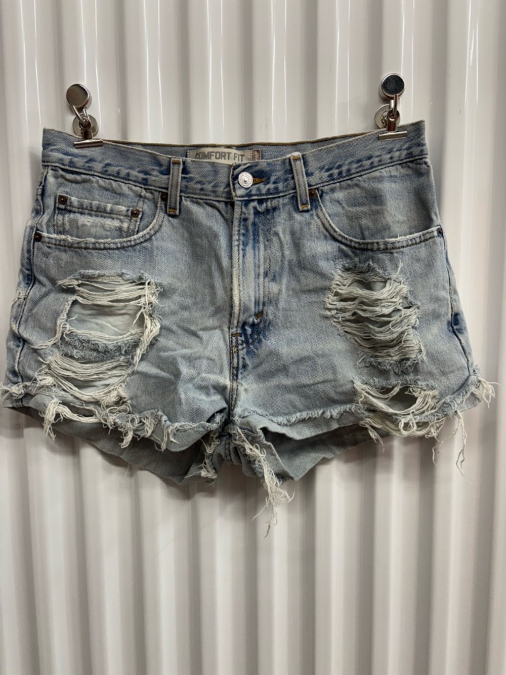 Levi's Light Blue Distressed High-Rise Jean Shorts